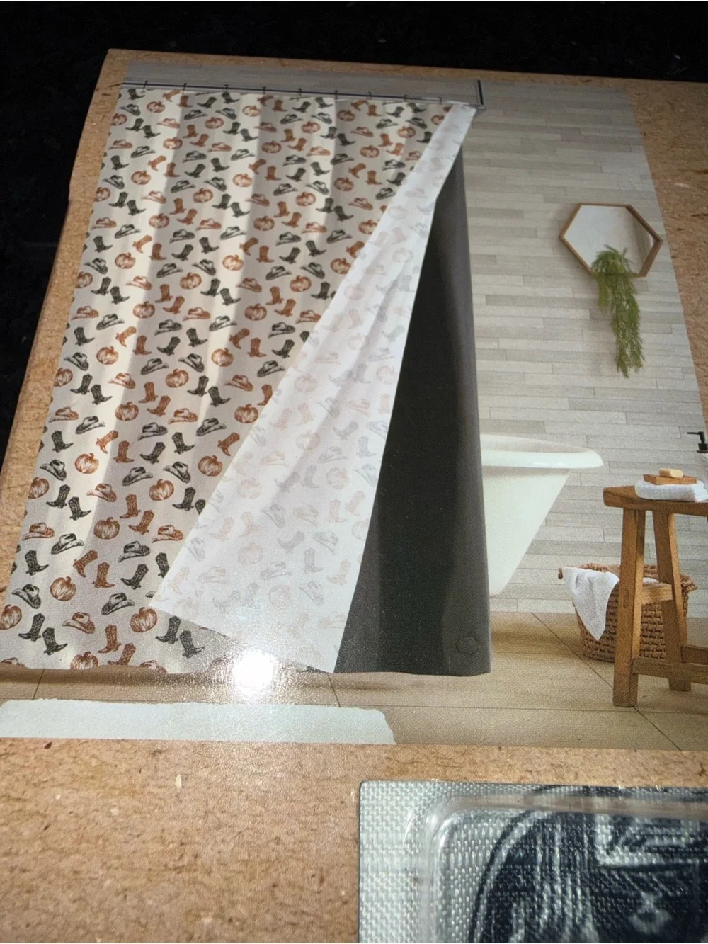 NEW Wrangler AUTUMN Pumpkin & Cowboy HAT & BOOTS Print Shower Curtain Set BLACK